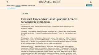 Financial Times extends multi-platform licences for academic institutions