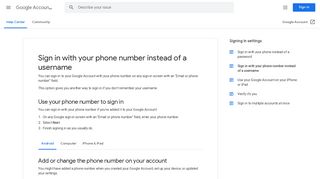 Sign in with your phone number instead of a ... - Google Support