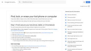 Find, lock, or erase your lost phone or computer - Google Account Help