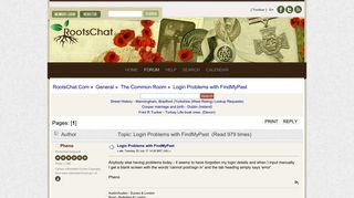 Login Problems with FindMyPast (The Common Room) - RootsChat.Com