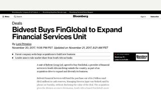 Bidvest Buys FinGlobal to Expand Financial Services Unit - Bloomberg