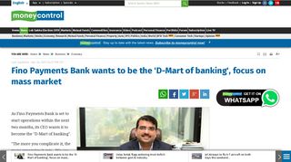 Fino Payments Bank wants to be the 'D-Mart of banking', focus on ...