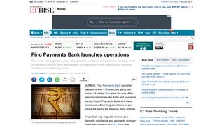 Fino Payments Bank launches operations - The Economic Times