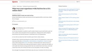 What was your experience with FinTree for a CFA online class? - Quora