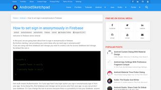 How to set sign in anonymously in Firebase AndroidSketchpad