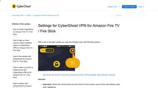 Settings for CyberGhost VPN for Amazon Fire TV / Fire Stick ...