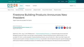 Firestone Building Products Announces New President - PR Newswire