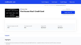 The First Access VISA® Credit Card - Apply Online - Credit Cards
