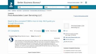 First Associates Loan Servicing LLC | Complaints | Better Business ...