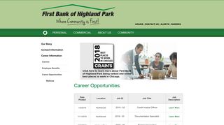 Career Opportunities - First Bank Of Highland Park