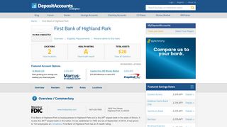First Bank of Highland Park Reviews and Rates - Illinois