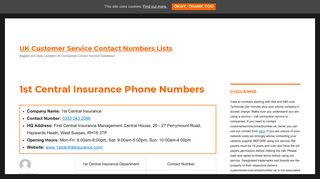 1st Central Insurance Customer Service Contact Number: 0333 043 ...