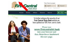 First Central State Bank: Landing Page