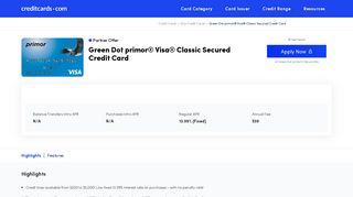 Green Dot primor® Visa® Classic Secured Credit Card - Apply Online