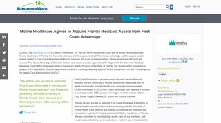 Molina Healthcare Agrees to Acquire Florida Medicaid ... - Business Wire