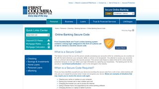 Online Banking Secure Code - First Columbia Bank And Trust