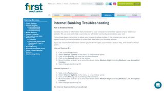 Internet Banking Troubleshooting | First Credit Union