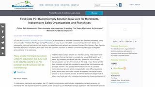 First Data PCI Rapid Comply Solution Now Live for Merchants ...