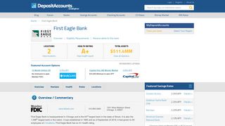 First Eagle Bank Reviews and Rates - Illinois - Deposit Accounts