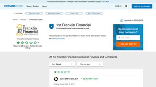 Top 20 Reviews and Complaints about 1st Franklin Financial