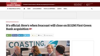 Seacoast Bank (Nasdaq: SBCF) to close on First Green Bank ...