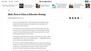 Idaho Turns to Chess as Education Strategy - The New York Times