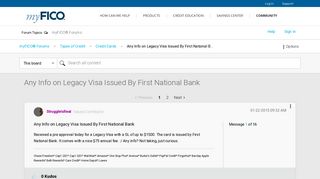Any Info on Legacy Visa Issued By First National B... - myFICO ...