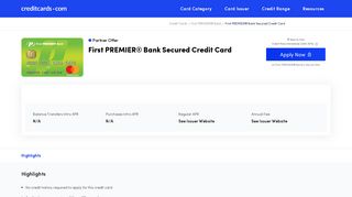 First PREMIER® Bank Secured Credit Card - Apply Online