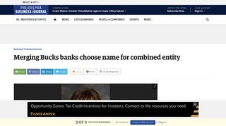 Merging Bucks banks choose name for combined entity - Philadelphia ...