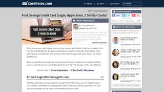 First Savings Credit Card (Login, Application, 5 Similar Cards ...