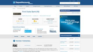 First State Bank (IN) Reviews and Rates - Indiana - Deposit Accounts