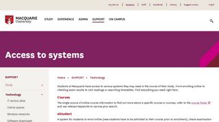 Access to systems - Macquarie University - Student Portal