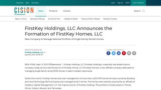 FirstKey Holdings, LLC Announces the Formation of FirstKey Homes ...