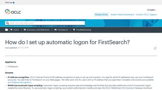 How do I set up automatic logon for FirstSearch? - OCLC Support