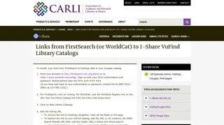 Links from FirstSearch (or WorldCat) to I-Share VuFind Library Catalogs