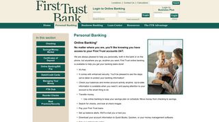 First Trust Bank of Illinois - Personal Banking - Online Banking/Bill Pay