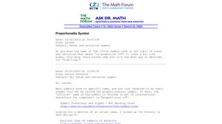 Proportionality Symbol - Math Forum - Ask Dr. Math