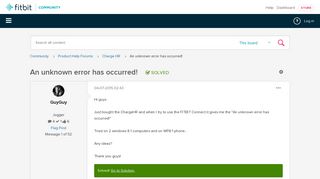 Solved: An unknown error has occurred! - Fitbit Community