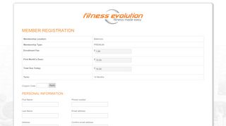 Fitness Evolution - Member Registration