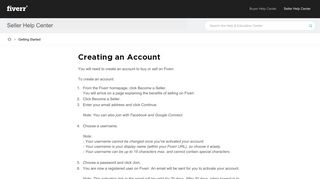 Creating an Account - Seller Help Center - Fiverr