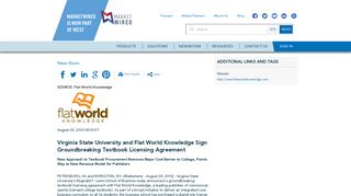 Virginia State University and Flat World Knowledge Sign ... - Marketwired