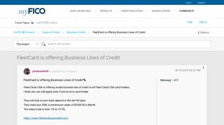 FleetCard is offering Business Lines of Credit - myFICO® Forums ...