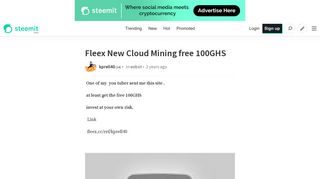 Fleex New Cloud Mining free 100GHS — Steemit