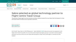 Sabre selected as global technology partner to Flight Centre Travel ...