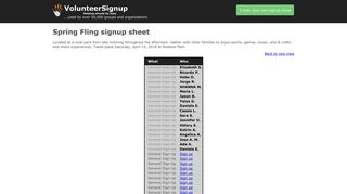 VolunteerSignup - Online volunteer signup sheets - Spring Fling ...