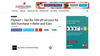 Flipkart – Get Rs 100 off on your Rs 500 Purchase + Refer and Earn ...