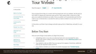 Add a Pop-Up Signup Form to Your Website - MailChimp