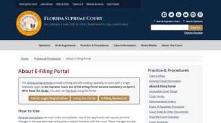 The Florida Supreme Court Clerk's Office - E-Portal Information