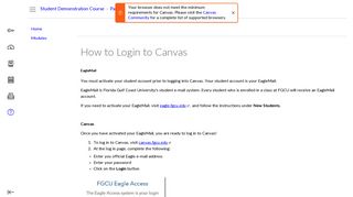 How to Login to Canvas: Student Demonstration Course - Dashboard
