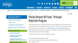 Florida Hardest-Hit Fund - Principal Reduction Program | City of Tampa